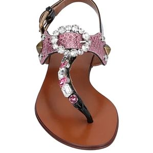 Dolce & Gabbana Leather Ayers Crystal Sandals Flip Flops Shoes